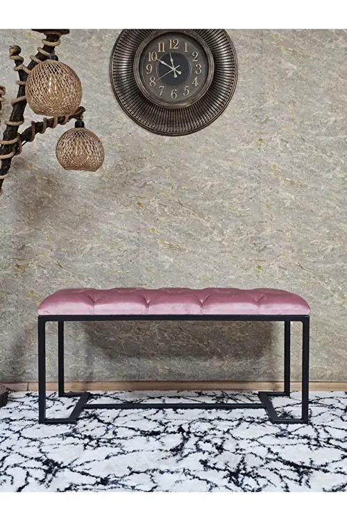 Siyah Boyalı - L - Ayaklı 100 cm x 38 cm Oturak - Bench - Makyaj Taburesi - Makyaj Oturak Pembe Renk 100 x 40 Boyut/Ebat