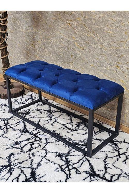 Siyah Boyalı Diktörtgen 100 cm x 40 cm Oturak Puf - Bench - Makyaj Oturağı - Oturak Mavi Renk 100 x 40 Boyut/Ebat