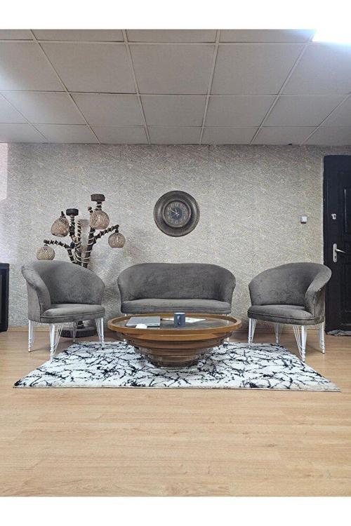 TEDDY Takım Beyaz Boyalı Telli Ayak Çay Seti Koltuk - Berjer , Balkon, Salon, Ofis Kahverengi Renk 40 x 125 Boyut/Ebat