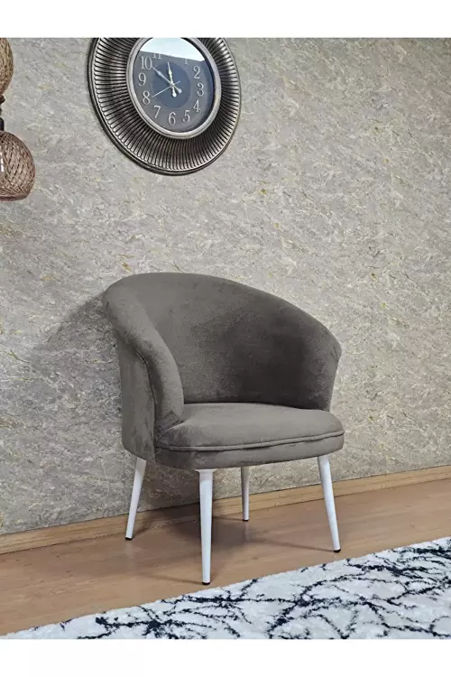 Tekli TEDDY Beyaz Boyalı Sivriltme Ayak Çay Seti Koltuk Tekli Berjer , Balkon, Salon, Ofis Kahverengi Renk 40,5 Boyut/Ebat