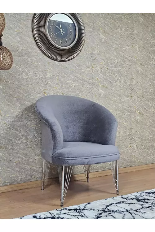 Tekli TEDDY Krom Kaplama Telli Ayak Çay Seti Koltuk Tekli Berjer , Balkon, Salon, Ofis Gri Renk 40,5 Boyut/Ebat