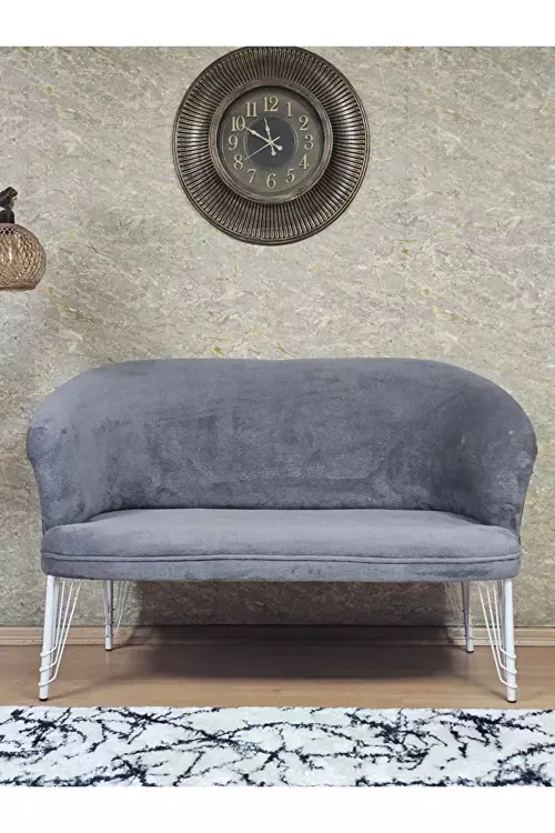 İkili TEDDY Beyaz Boyalı Telli Ayak Çay Seti Koltuk İkili Berjer , Balkon, Salon, Ofis Gri Renk 40,5 Boyut/Ebat