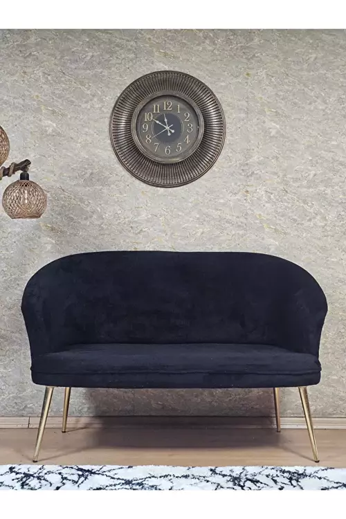 İkili TEDDY Gold Kaplama Sivriltme Ayak Çay Seti Koltuk İkili Berjer , Balkon, Salon, Ofis Siyah Renk 40,5 Boyut/Ebat