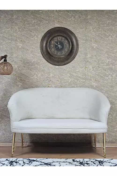 İkili TEDDY Gold Kaplama Telli Ayak Çay Seti Koltuk İkili Berjer , Balkon, Salon, Ofis Krem Renk 110 x 49 Boyut/Ebat