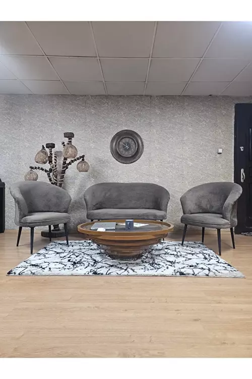 TEDDY Takım Siyah Boyalı Sivriltme Ayak Çay Seti Koltuk - Berjer , Balkon, Salon, Ofis Kahverengi Renk 40 x 125 Boyut/Ebat