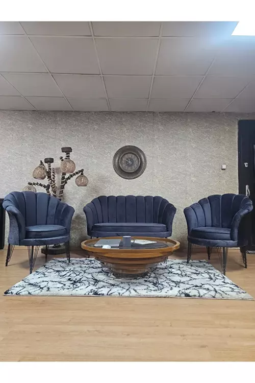 İstiridye Takım Siyah Boyalı Telli Ayak Çay Seti Koltuk Takımı Füme Renk 110 x 48 Boyut/Ebat