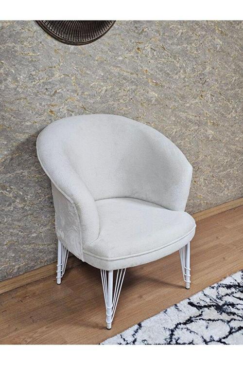 Tekli TEDDY Beyaz Boyalı Telli Ayak Çay Seti Koltuk Tekli Berjer , Balkon, Salon, Ofis Krem Renk 40,5 Boyut/Ebat