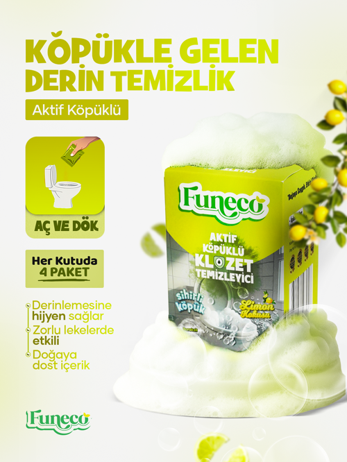 Klozet Tuvalet WC Temizleyici – Aktif Köpüklü, Doğa Dostu, 4 x 75g (300g), Ekonomik Paket, Limon Ferahlığı