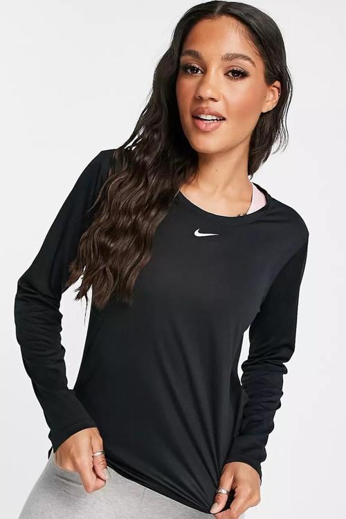 One Dri Fit Pacer Crew T-Shirt Body Uzun Kollu Body Antrenman Üstü Siyah