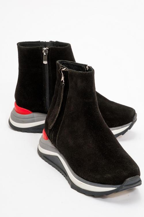 Kadın Yüksek Taban Yarım Bilek Sneaker Bot ZY 1423 SÜET SİYAH