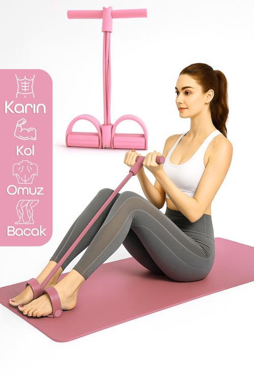 4 Lastik Body Trimmer Karın Kol Jimnastik Egzersiz Mekik Çekme Evde Spor Kondisyon Kürek Aleti Pembe