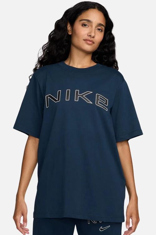 Sportswear Phoenix Graphic Loose Short Sleeve Kadın Bol Kesim Pamuklu Tişört Lacivert