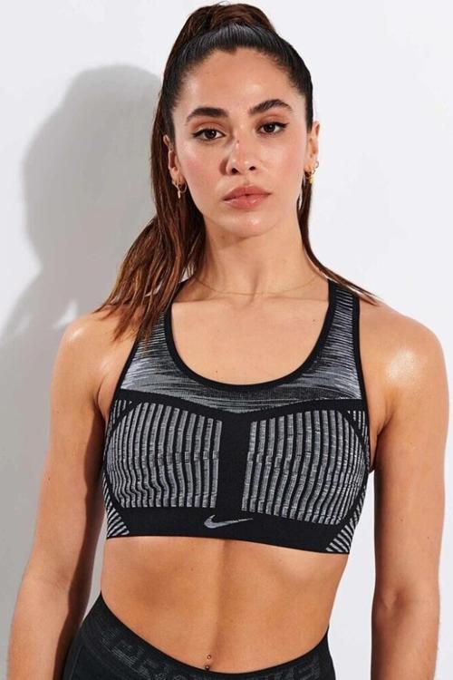 FE/NOM Flyknit Women's High Support Non Padded Sports Kadın Bra Siyah Gri Beyaz