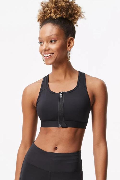 Swoosh Medium Support Padded Zip-Front Bra Kadın Fermuarlı Pedli Spor Sütyeni Siyah