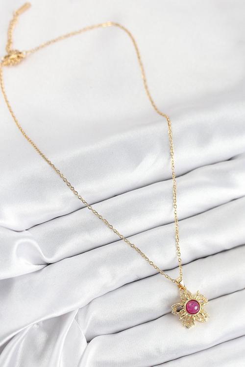 Zarif Kadın için Golden Çelik Zirkonlu Döner Güneş Kolye