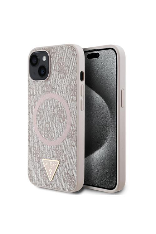 14 Kılıf Lisanslı Magsafe Şarj Özellikli Pu Üçgen Logo 4G Desenli Kapak Pembe