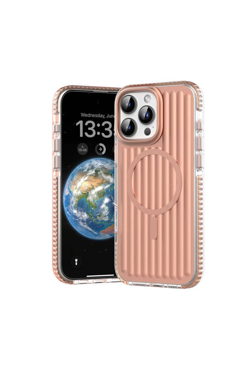 İphone 16 Pro Max Uyumlu Kılıf Magsafe Şarj Özellikli Oyuklu Tasarım Bumpy Clear Rose Gold