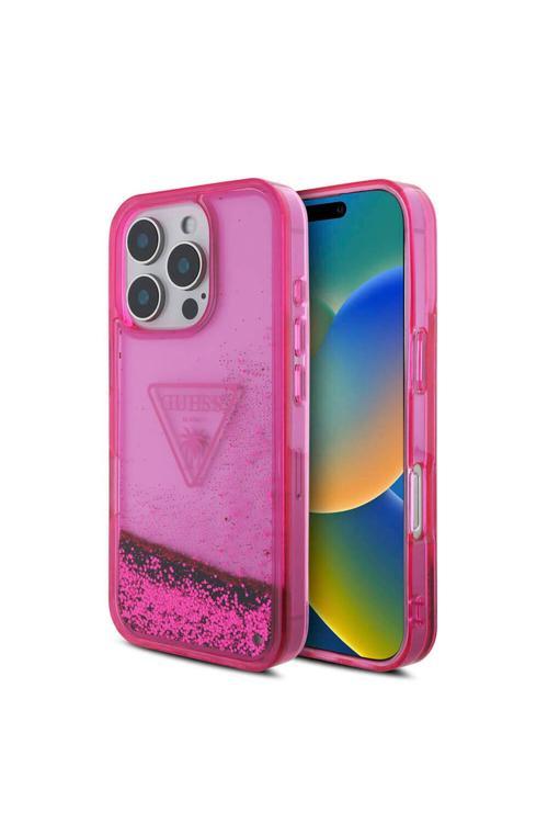 İphone 16 Pro Uyumlu Kılıf Lisanslı Transparan Sıvılı Simli Dizayn Kapak Pembe