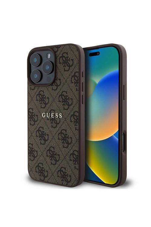 İphone 16 Pro Uyumlu Kılıf Lisanslı Magsafe Şarj Özellikli 4G Desenli Yazı Logolu Kahverengi