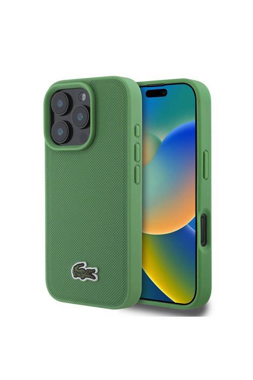 İphone 16 Pro Kılıf Lisanslı Pu Pike Desenli İkonik Timsah Dokuma Logolu Yeşil