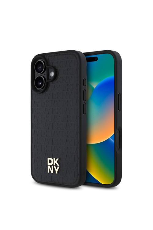 İphone 16 Uyumlu Kılıf Lisanslı Magsafe Şarj Özellikli 3D Yazılı Repeat Pattern Siyah