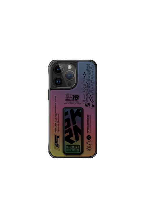 İphone 15 Pro Uyumlu Kılıf Skinarma Holografik Standlı Deri Görünümlü Kira Kobai Kapak Colorful