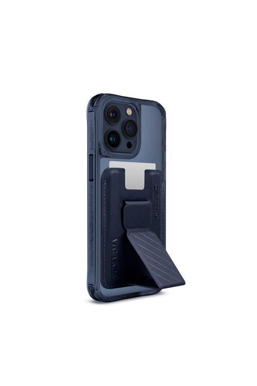 İphone 15 Pro Max Uyumlu Kılıf Skinarma Şeffaf Magsafe Şarj Özellik Kado Kartlıklı Saido Kapak Mavi