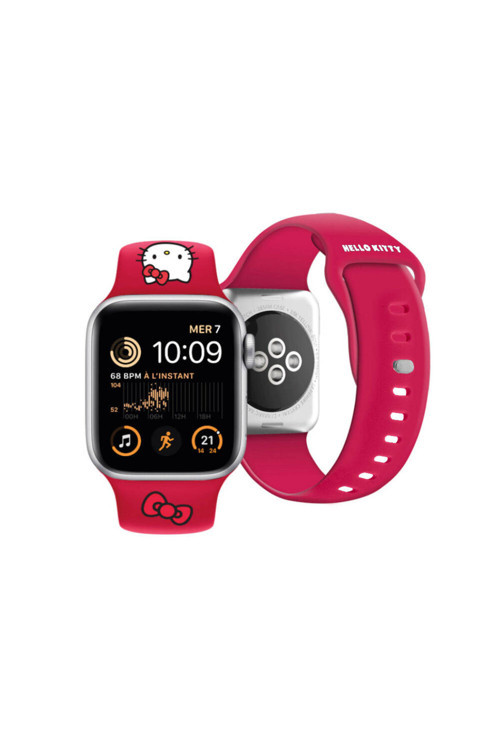 Apple Watch 40Mm Uyumlu Lisanslı Yazı Logolu Fiyonk & Kitty Head Silikon Kordon