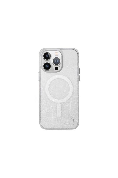 İphone 15 Pro Uyumlu Kılıf Magsafe Şarj Özellikli Simli Arka Yüzey Lumino Kılıf Gümüş