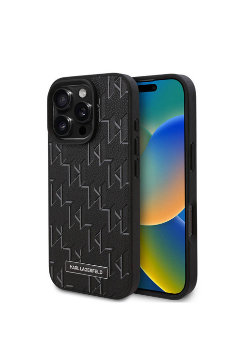 İphone 16 Pro Kılıf Lisanslı Magsafe Şarj Özellikli Kl Yazılı Hot Stamp Siyah