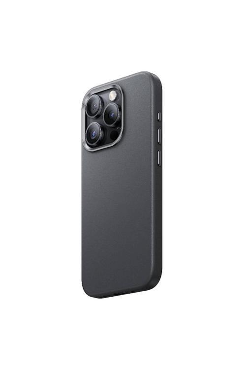 İphone 15 Pro Uyumlu Kılıf Magsafe Şarj Özellikli Vintage Leather Gri