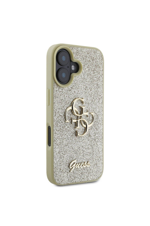 İphone 16 Uyumlu Kılıf Lisanslı 4G Büyük Metal Logolu Glitter Kapak Gold
