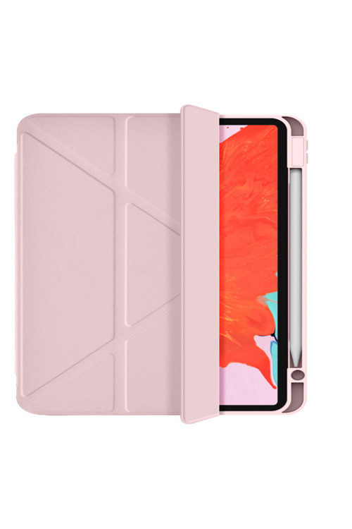İpad Air 5 10.9 2022 360° Dönebilen Yan Ve Dik Standlı Magnetik Koruyucu Tablet Kılıfı Pembe