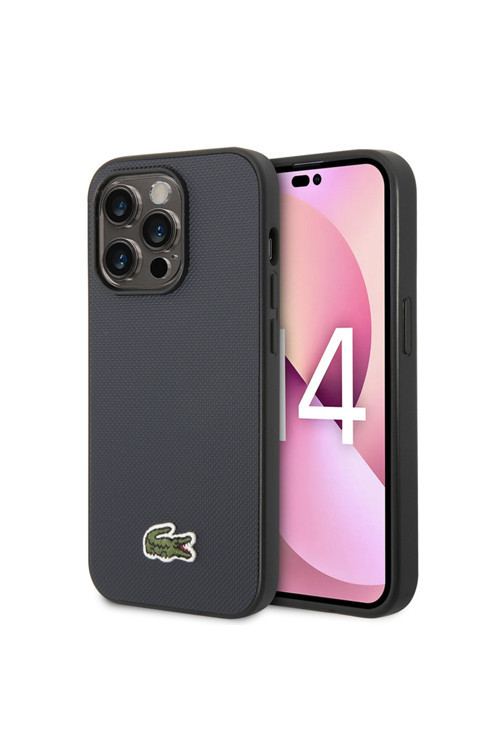 İphone 14 Pro Max Kılıf Lisanslı Pu Pike Desenli İkonik Timsah Dokuma Logolu Lacivert