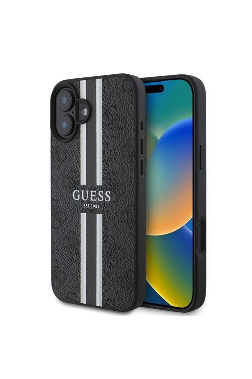 İphone 16 Uyumlu Kılıf Lisanslı Magsafe Şarj Özellikli 4G Şerit Tasarımlı Printed Kapak Siyah