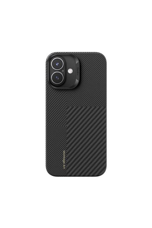 İphone 16 Plus Uyumlu Kılıf Magsafe Şarj Özellikli Karbon Fiber Montage Armorair Kevlar Siyah