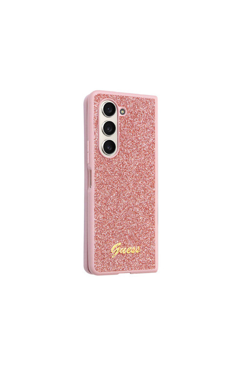 Galaxy Z Fold 5 Uyumlu Kılıf Lisanslı Yazı Logolu Glitter Script Kapak Pembe