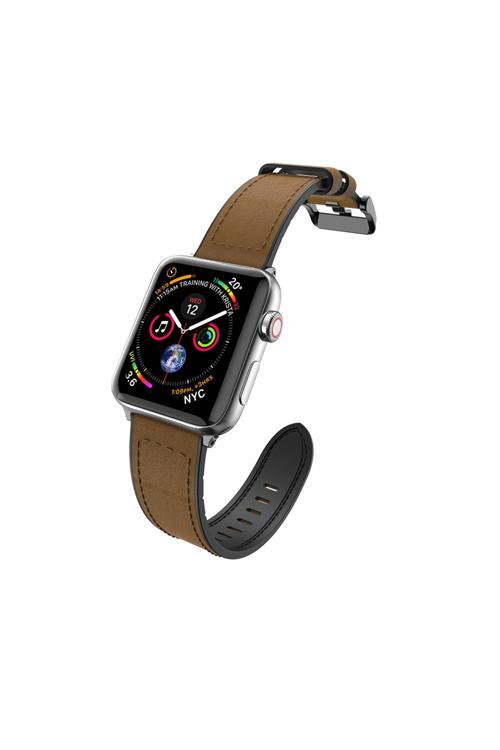 Watch 10 42Mm Uyumlu Deri Kordon Raptic Hybrid Leather Serisi Kahverengi