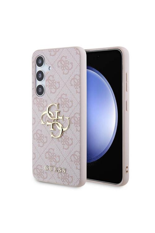 Galaxy S24 Plus Uyumlu Kılıf Lisanslı Pu Deri Yazı Ve 4G Metal Logolu Desenli Kapak Pembe