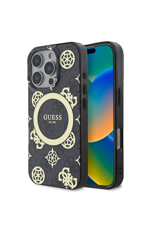 İphone 16 Pro Max Kılıf Lisanslı Magsafe Özellikli Iml Peony Ve 4G Desenli Klasik Logolu Siyah