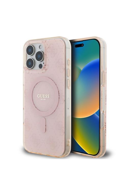 İphone 16 Pro Max Kılıf Lisanslı Magsafe Özellikli Iml Baskılı Klasik Logolu 4G Desenli Pembe