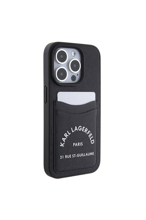 İphone 15 Pro Max Uyumlu Kılıf Kartlıklı Saffiano 3D Rsg Logo Lisanslı Siyah