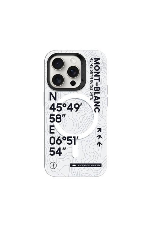 İphone 16 Pro Max Uyumlu Kılıf Magsafe Şarj Özellikli Koordinat Yazı Desenli Summit Serisi Beyaz
