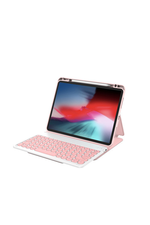 İpad 11.Nesil 2025 Kılıf Protective Gizli Kalem Bölmeli Klavyeli Pembe