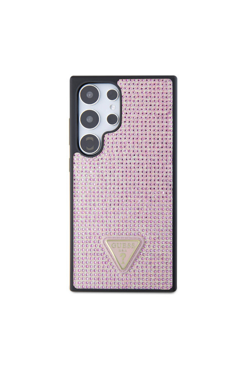 Galaxy S24 Ultra Uyumlu Kılıf Lisanslı Taşlı Arka Yüzey Üçgen Logolu Kapak Pembe