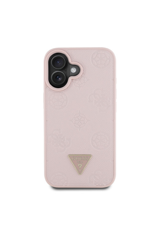 İphone 16 Kılıf Uyumlu Magsafe Özellikli Üçgen Logolu Pu Deri Peony Kapak Pembe