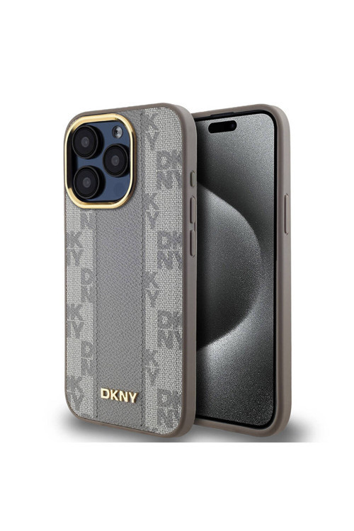 İphone 15 Pro Kılıf Lisanslı Magsafe Şarj Özellikli 3D Yazılı Checkered Pattern Krem