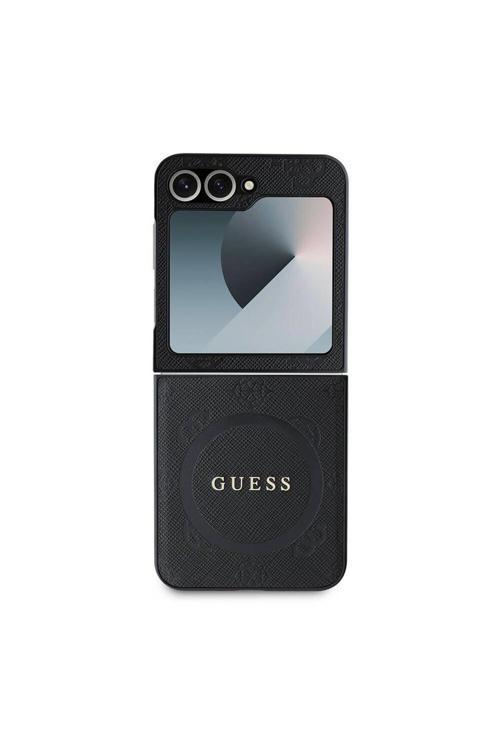 Galaxy Z Flip 6 Uyumlu Kılıf Lisanslı Saffiano Metal Logo Kapak Siyah