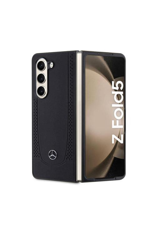Galaxy Z Fold 5 Uyumlu Kılıf Lisanslı Metal Yıldız Logolu Urban Deri Kapak Siyah