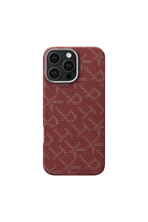 İphone 16 Pro Kılıf Magsafe Özellikli Aramid Fiber Pitaka Tactile Woven Monogram Serisi Kırmızı